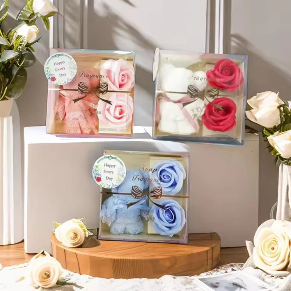 2025 Towel Bear Soap Flower Gift Rose Box Artificial Roses Flower Valentine'S Day Wedding Birthday Gift Box Transparent Box