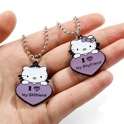 Hello Kitty  Couple Necklaces Boyfriend Girlfriend Heart Pendant Necklace Love Jewelry Gifts