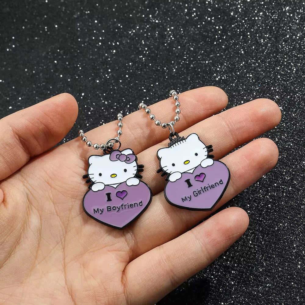 Hello Kitty  Couple Necklaces Boyfriend Girlfriend Heart Pendant Necklace Love Jewelry Gifts