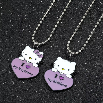 Hello Kitty  Couple Necklaces Boyfriend Girlfriend Heart Pendant Necklace Love Jewelry Gifts