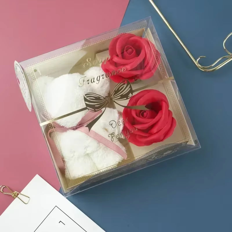 2025 Towel Bear Soap Flower Gift Rose Box Artificial Roses Flower Valentine'S Day Wedding Birthday Gift Box Transparent Box