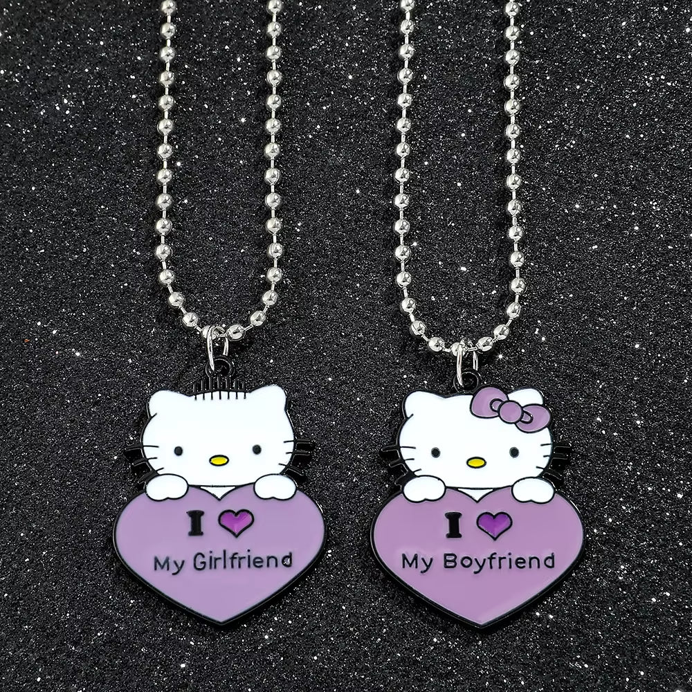 Hello Kitty  Couple Necklaces Boyfriend Girlfriend Heart Pendant Necklace Love Jewelry Gifts