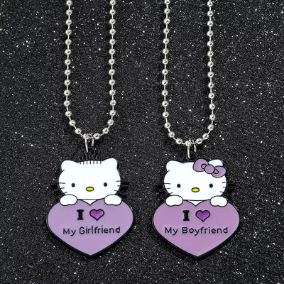 Hello Kitty  Couple Necklaces Boyfriend Girlfriend Heart Pendant Necklace Love Jewelry Gifts