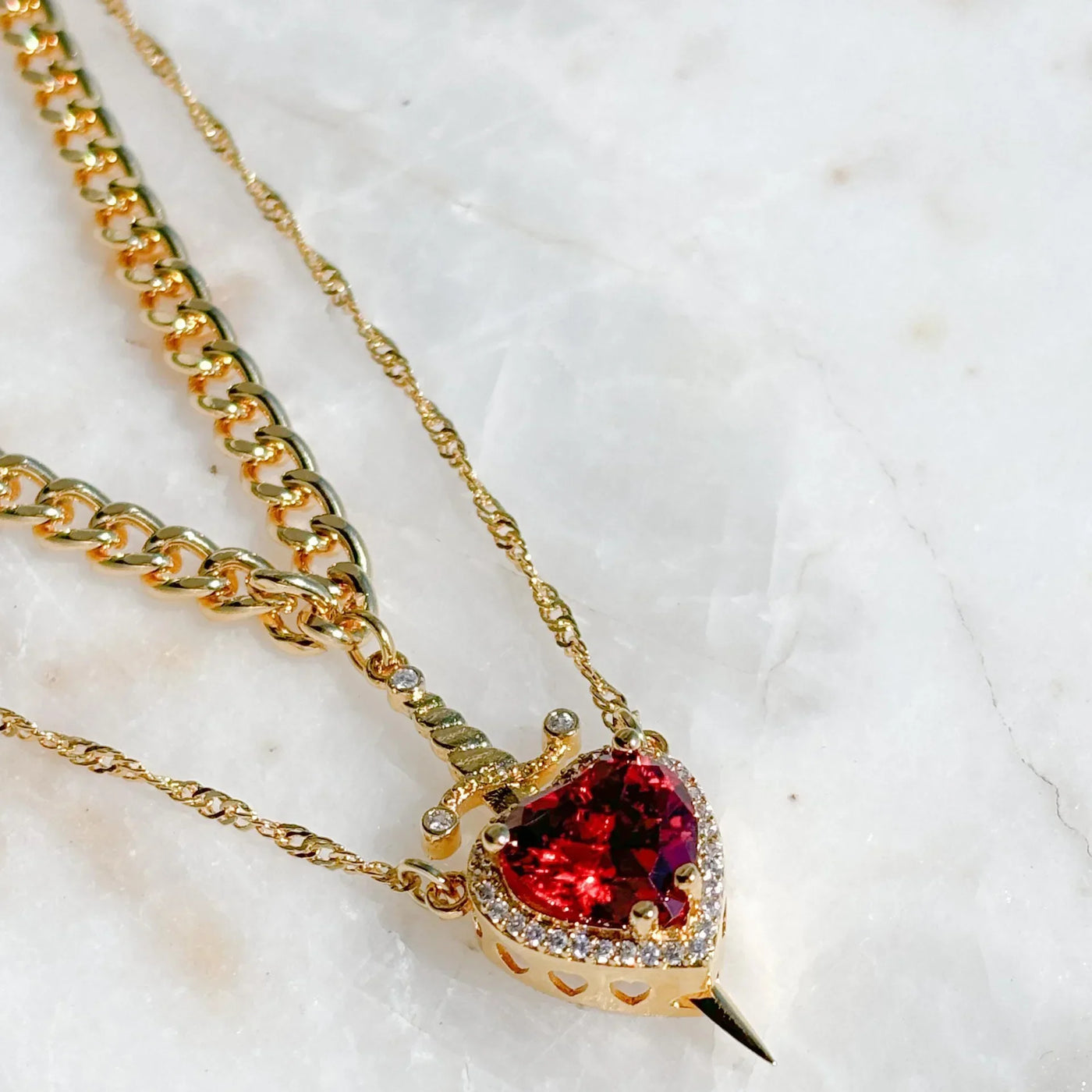 Eternal Bond: Heart and Sword Couple Necklace Set