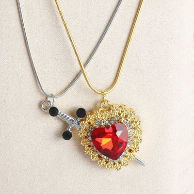 Eternal Bond: Heart and Sword Couple Necklace Set