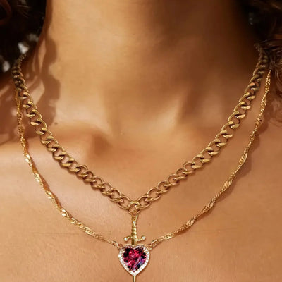 Eternal Bond: Heart and Sword Couple Necklace Set