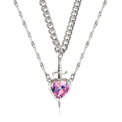 Eternal Bond: Heart and Sword Couple Necklace Set