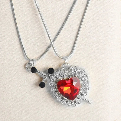 Eternal Bond: Heart and Sword Couple Necklace Set