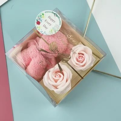 2025 Towel Bear Soap Flower Gift Rose Box Artificial Roses Flower Valentine'S Day Wedding Birthday Gift Box Transparent Box